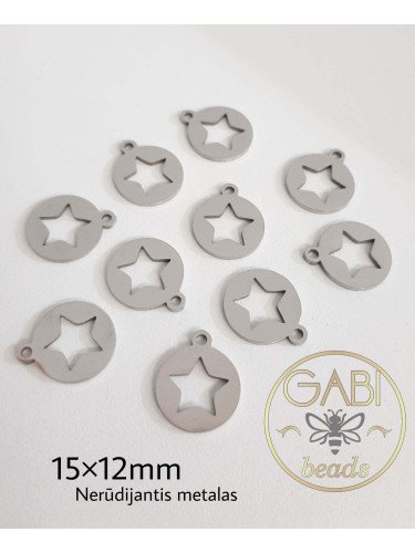 Nerūdijančio plieno pakabukas, plieno spalvos 15x12mm, 1 vnt