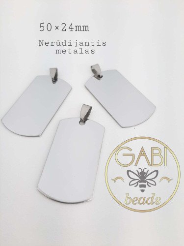 Nerūdijančio plieno pakabukas, plieno spalvos 50x24mm, 1 vnt