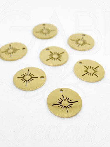 Nerūdijančio plieno pakabukas, SAULĖ, aukso spalvos, 15,5x14,5x1mm, 1 vnt