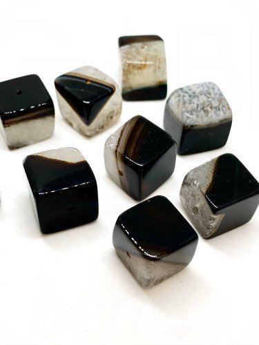 Agatas, 14~15x14~15mm, pilkos, juodos spalvos, 1vnt