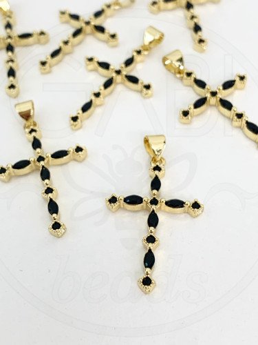Nerūdijančio plieno pakabukas su cirkonio akutėmis, aukso spalvos, 30x19mm, 1 vnt