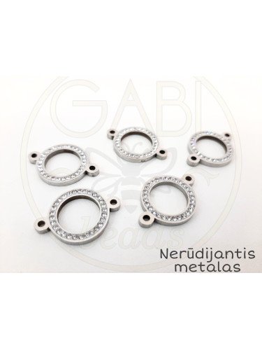 Nerūdijančio plieno pakabukas su cirkonio akutėmis, plieno spalvos, 16x21mm, 1 vnt