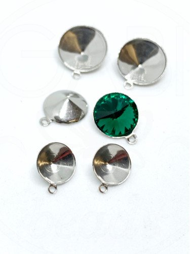 Nerūdijančio plieno pakabuko ruošinys, plieno spalvos, 12mm skersmens akutei, 2vnt