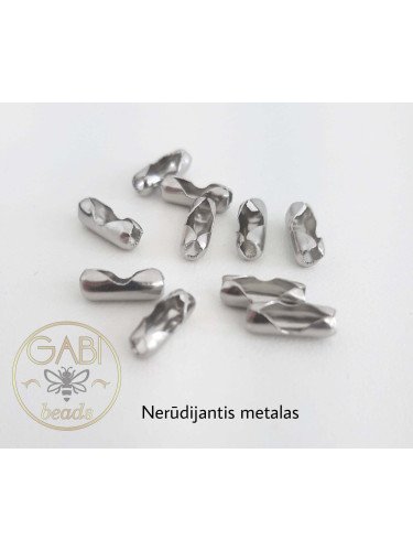 Nerūdijančio plieno sujungimai, plieno spalvos, 7x3x2mm (tinka 2mm grandinėlei), 10vnt