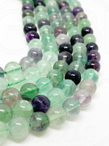 Fluoritas, 6mm, žalios, violetinės spalvos, 38cm juosta