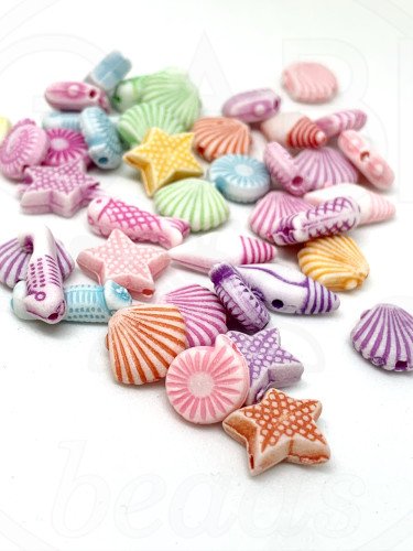 Plastikiniai karoliukai, 10~15x6~11x4~5mm, mix spalvos, 30vnt