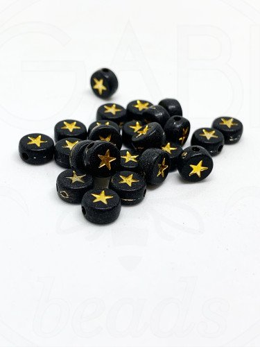 Plastikiniai karoliukai, žvaigždės, 7x7x4mm, juodos, aukso spalvos, 20vnt