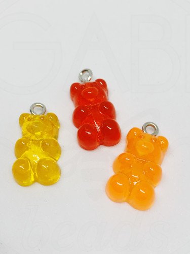 Plastikiniai pakabukai, meškiukai, 20.5~22.5x11.5x7mm, oranžinės, geltonos, raudonos...