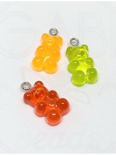 Plastikiniai pakabukai, meškiukai, 20.5~22.5x11.5x7mm, žalios, oranžinės, raudonos...