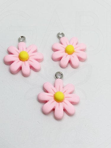 Plastikinis pakabukas, Gėlė, 25x20.5x6mm, rožinės spalvos 1vnt