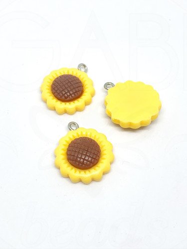 Plastikinis pakabukas, saulėgrąža, 24x19.5x5mm, geltonos, rudos spalvos, 1vnt