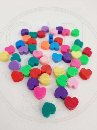 Polimerinio molio karoliukai, širdelės, MIX, 9,5~10 x 10 x 4~5,5mm, 8vnt