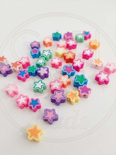 Polimerinio molio karoliukai, žvaigždutės, MIX, 8,5~10,5 x 8,5~10,5 x 4,5mm, 8vnt