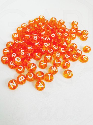 Raidės, 7x4mm, oranžinės ir baltos spalvos, 30vnt