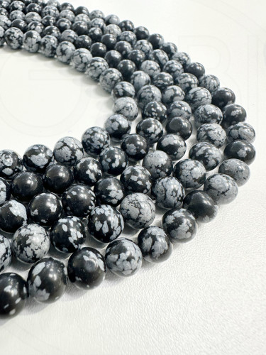 Snaiginis obsidianas, juodos, pilkos spalvos, 4mm, 6mm, 8mm