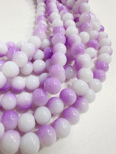 Stiklo karoliukai, pusinis padengimas, violetinės, baltos spalvos , 8mm 75cm juosta