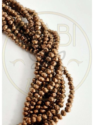 Stiklo kristalai, briaunuoti, rondelės forma, bronzinės spalvos, 3x2mm 42cm juosta