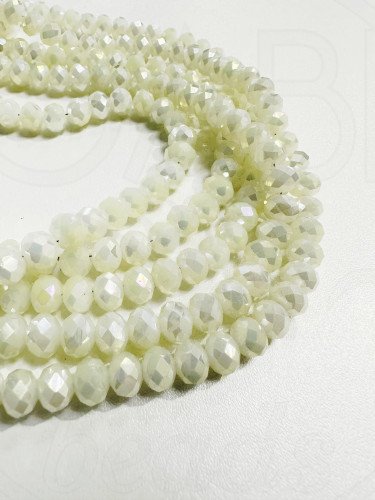 Stiklo kristalai, briaunuoti, rondelės forma, gelsvos spalvos su AB danga, 4x3mm,...