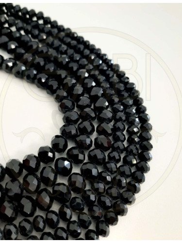 Stiklo kristalai, briaunuoti, rondelės forma, juodos spalvos, 2x1mm, 3x2mm, 4x3mm,...