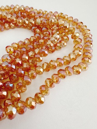 Stiklo kristalai, briaunuoti, rondelės forma, oranžinės spalvos, su AB danga, 3x2mm,...