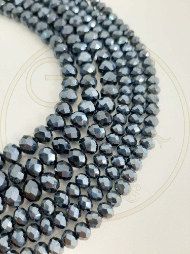 Stiklo kristalai, briaunuoti, rondelės forma, pilkai melsvos spalvos, 2x1mm, 3x2mm,...