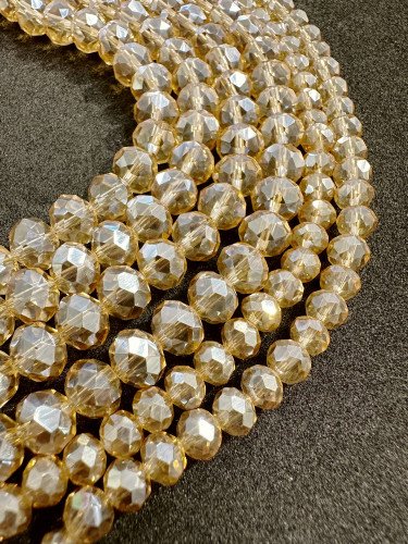 Stiklo kristalai, briaunuoti, rondelės forma, šampaninės spalvos, 3x2mm, 4x3mm, 6x4mm,...