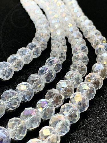 Stiklo kristalai, briaunuoti, rondelės forma, skaidrios spalvos su AB danga, 3x2mm,...