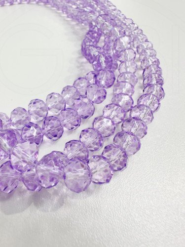 Stiklo kristalai, briaunuoti, rondelės forma, violetinės spalvos, 2x1mm, 6x4mm, 8x6mm