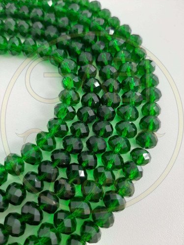 Stiklo kristalai, briaunuoti, rondelės forma, žalios spalvos, 4x3mm