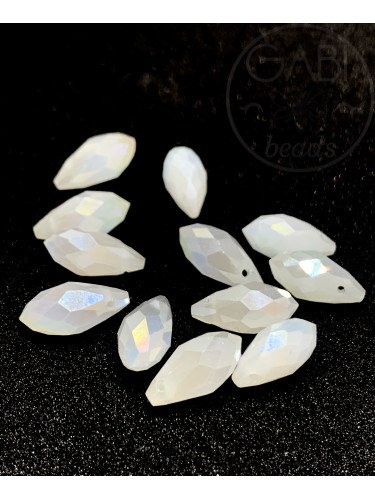 Stiklo pakabukai, baltos spalvos su AB danga, 12x6mm, 10vnt