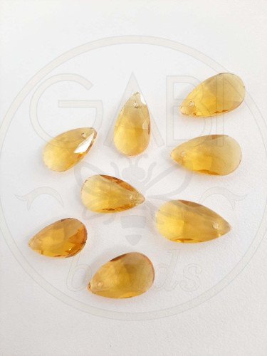 Stiklo pakabukai, lašo forma, geltonos spalvos , 16x9mm 4vnt