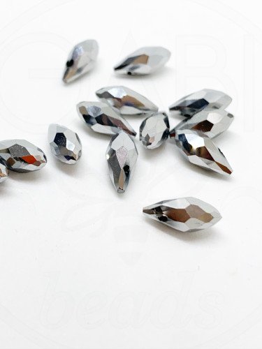Stiklo pakabukai, pilkos spalvos, 12x6mm, 10vnt