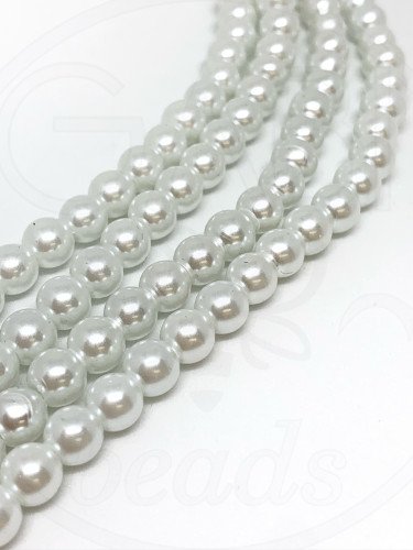 Stiklo perlai, apvali forma, baltos spalvos, 4mm, 6mm, 8mm