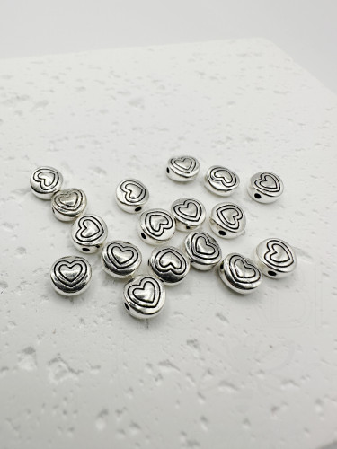 Intarpai "Širdelės" sidabro spalvos, 6x6x3mm, 25vnt