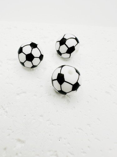 Silikoniniai karoliukai, "Futbolo kamuolys", 15x15mm, 2vnt