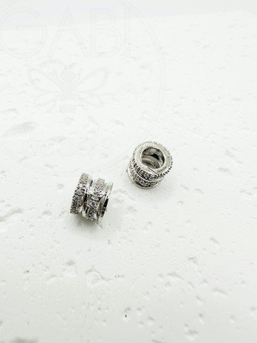 Paauksuoto žalvario intarpas su cirkonio akutėmis, sidabro spalvos, 8x6mm, 1vnt