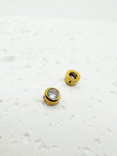 Nerūdijančio plieno intarpas su cirkonio akutėmis, aukso spalvos, 6x4mm, 1vnt