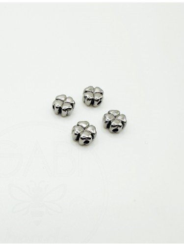 Nerūdijančio plieno intarpai "Dobilas", plieno spalvos, 7.5x7.5x4mm, 2vnt