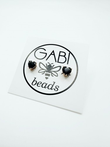 Medicininio metalo auskarai su cirkonio akutėmis "Juodos širdelės"