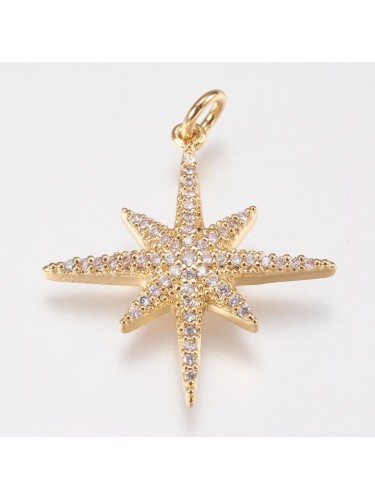 Nerūdijančio plieno pakabukas su cirkonio akutėmis, aukso spalvos, 25x23mm, 1 vnt