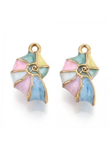 Nerūdijančio plieno pakabukas "Kriauklė", dengtas emale, aukso ir mix spalvos, 1vnt