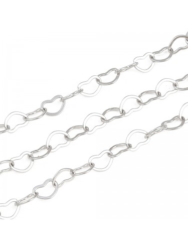 Nerūdijančio plieno grandinėlė "Širdelės" ,3.5x5x0.5mm, plieno spalvos, 10cm
