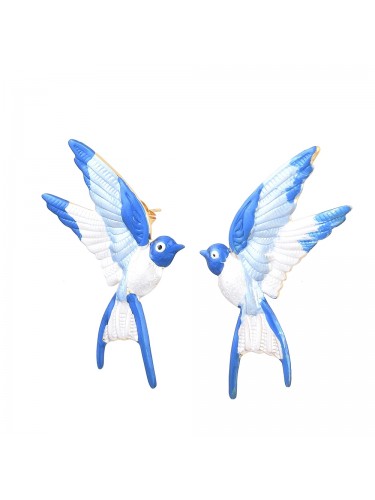 Nerūdijančio plieno dengti emale auskarai "Kregždė", aukso, mėlynos spalvos ,1 pora