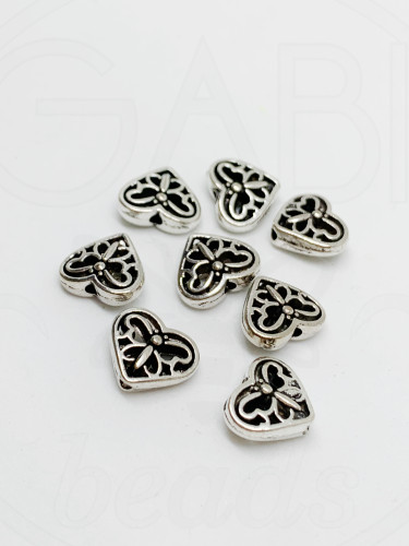 Intarpai "Širdelės", sidabro spalvos, 10x12x4mm, 8vnt
