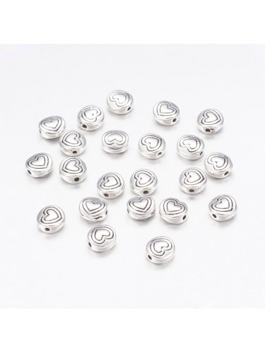 Intarpai "Širdelės" sidabro spalvos, 6x6x3mm, 25vnt