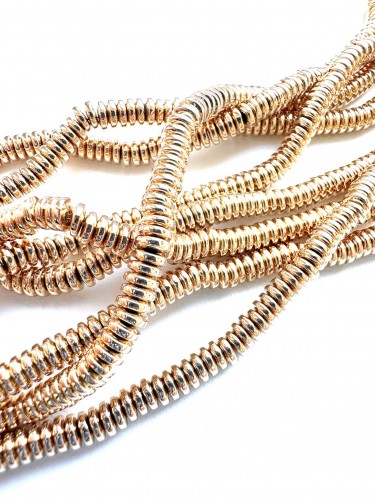 Hematitas, 4x1,5mm, rose gold spalvos, 40cm juosta