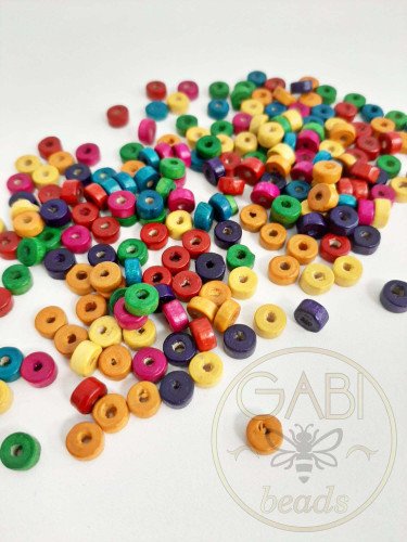 Mediniai karoliukai, MIX spalvos, 6x3mm, 100vnt