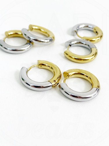 Nerūdijančio plieno auskarai rinkės, aukso ir plieno spalvos 19x20.5x4mm, 1 pora