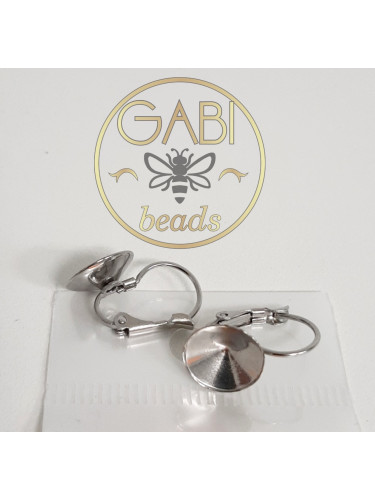 Nerūdijančio plieno auskarų ruošinys, plieno spalvos 20x13x13mm, tinka 12mm akutei, 1 pora