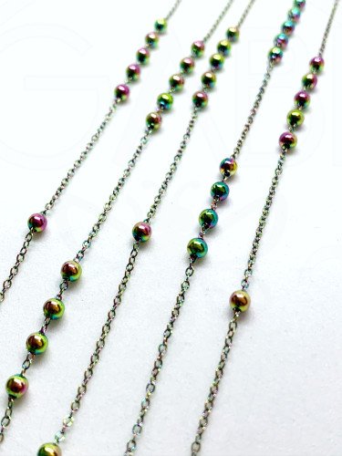 Nerūdijančio plieno grandinėlė , 1,5x1x0,2mm, chameleoninės spalvos, 10cm
